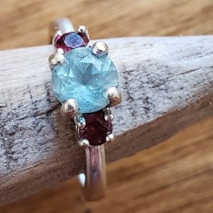 Aquamarine and Garnet Ring